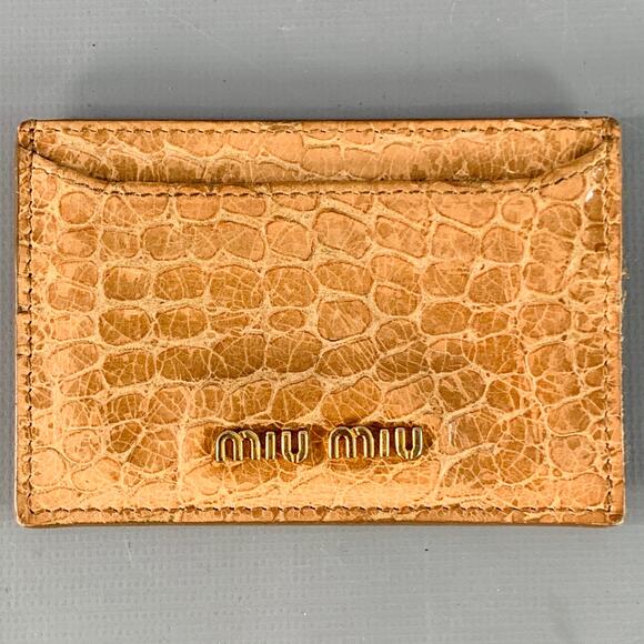 MIU MIU Vintage Tan Croc Embossed Leather Card Case - Picture 1 of 2